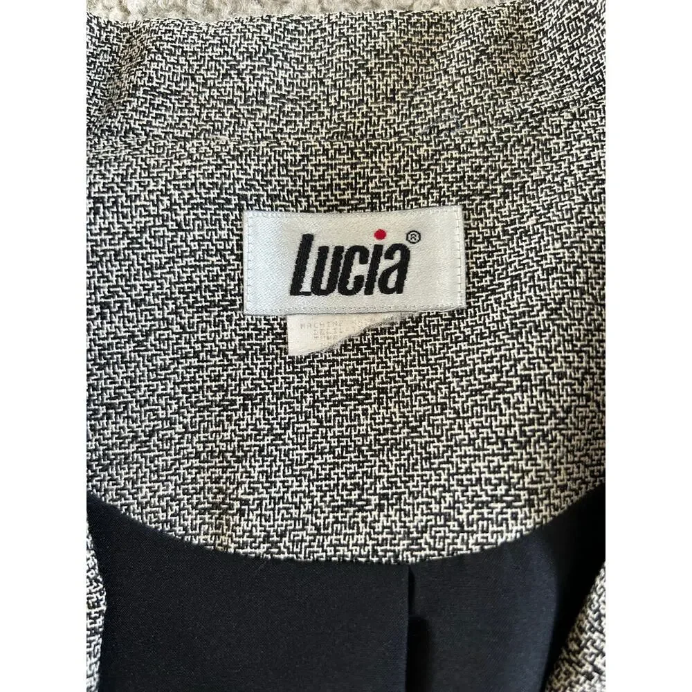 Vintage 80s Single Button Blazer Black & White Speckled Lucia size Large - Picture 5 of 7